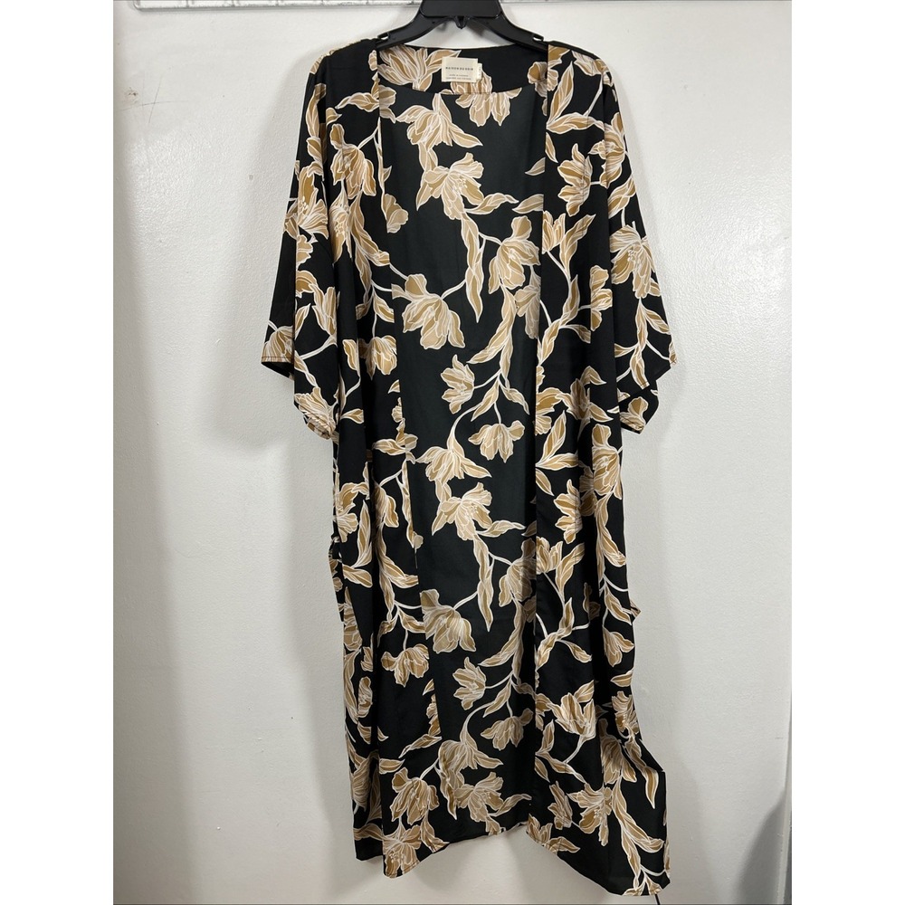 Maison Du Soir Women L/XL Black Floral Kimono Duster Jacket Lightweight 6451